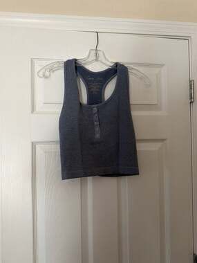Gypsy Jane Blue Waffle Knit Henley Seamless Crop Tank Top